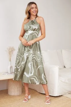 Amarey Dress - Olive Print -Reverse Sale Store Amarey Dress Olive Print Dresses womens dresses womens clothing 4