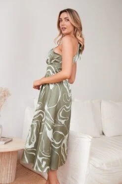 Amarey Dress - Olive Print -Reverse Sale Store Amarey Dress Olive Print Dresses womens dresses womens clothing 5