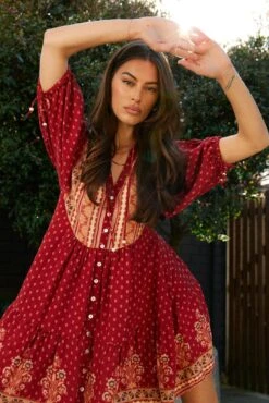 Bibiane Dress - Red Print -Reverse Sale Store Bibiane Dress Red Print Dresses womens dresses womens clothing 3