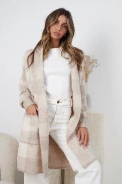 Brinda Cardigan - Beige Check