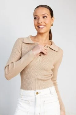 Ceda Knit Top - Camel 10 Ceda Knit Top - Camel -Reverse Sale Store Ceda Knit Top Camel Tops womens clothing 3