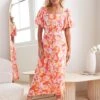 Delmah Dress - Orange Floral -Reverse Sale Store Delmah Dress Orange Floral Dresses womens dresses womens clothing