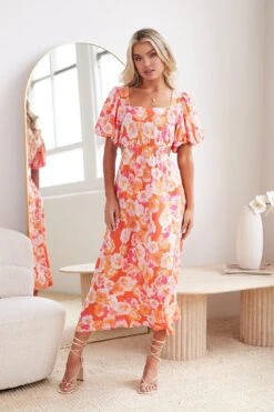 Delmah Dress - Orange Floral