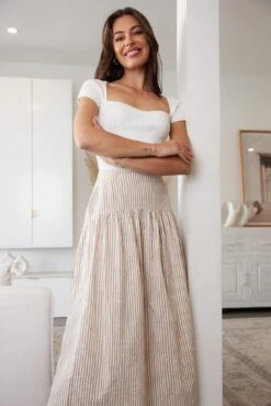 Elian Skirt - Beige Stripe -Reverse Sale Store Elian Skirt Beige Stripe Skirts womens clothing 3