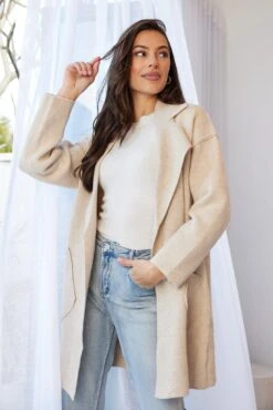 Elkana Coatigan - Beige -Reverse Sale Store Elkana Coatigan Beige Coats womens clothing 3