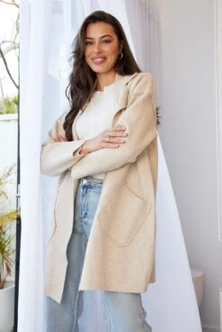 Elkana Coatigan - Beige -Reverse Sale Store Elkana Coatigan Beige Coats womens clothing 4