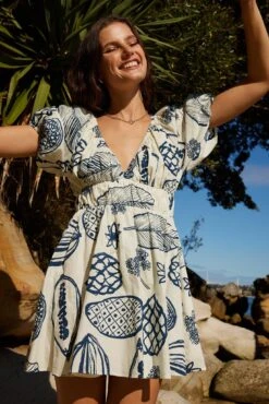 Erline Dress - Blue Print -Reverse Sale Store Erline Dress Blue Print Dresses womens dresses womens clothing 4