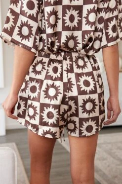 Everleigh Shorts - Brown Print -Reverse Sale Store Everleigh Shorts Brown Print Shorts womens clothing 5
