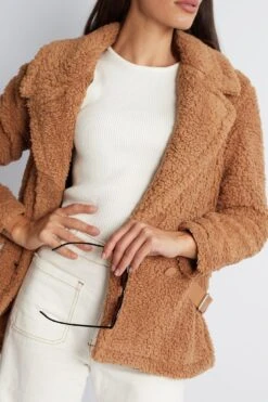 Grizelda Teddy Jacket - Tan -Reverse Sale Store Grizelda Teddy Jacket Tan Jackets womens clothing 3