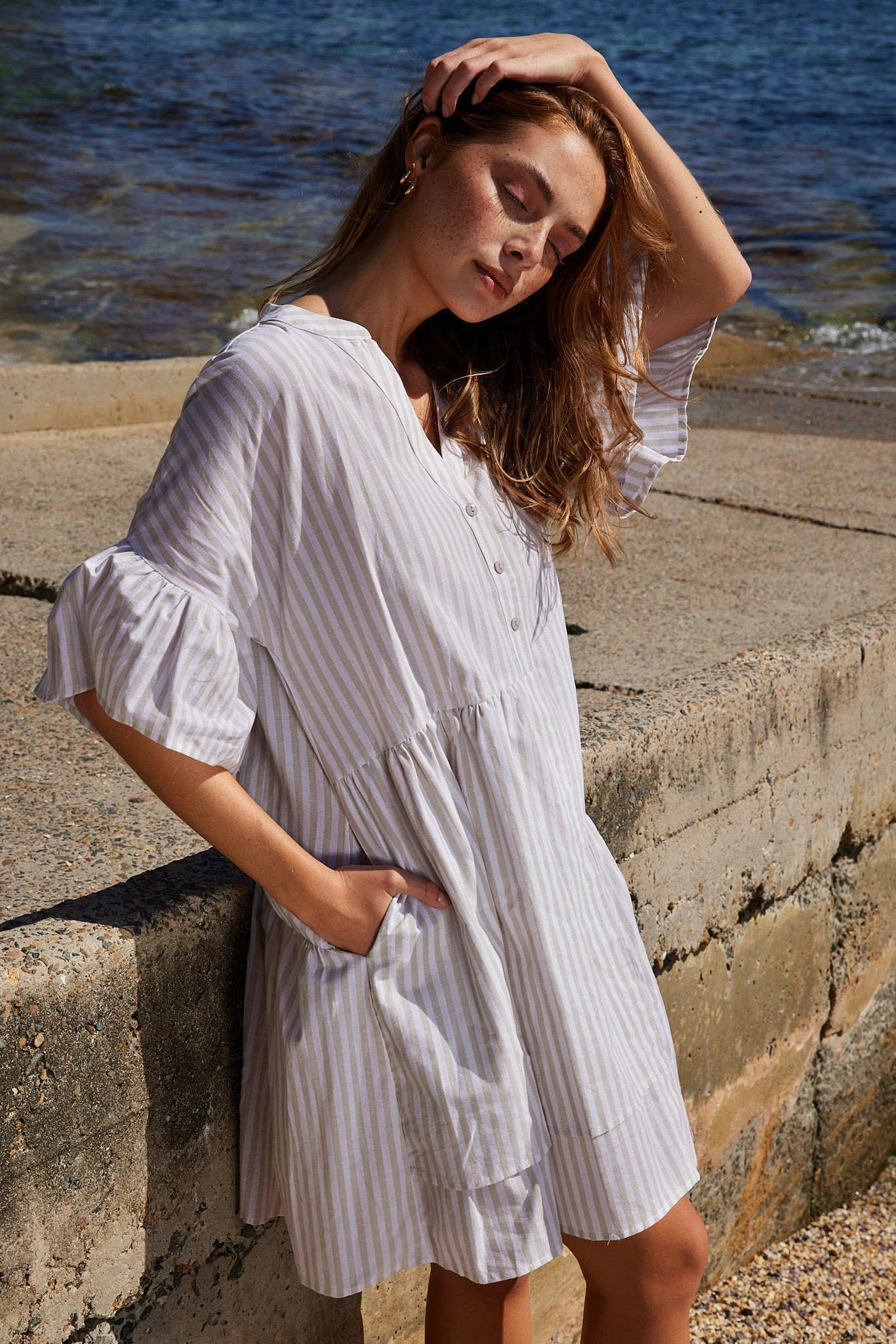 Hazelle Dress - Beige Stripe 4 Hazelle Dress - Beige Stripe - Image 2