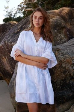 Hazelle Dress - Beige Stripe