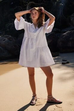 Hazelle Dress - Beige Stripe 12 Hazelle Dress - Beige Stripe -Reverse Sale Store Hazelle Dress Beige Stripe Dresses womens dresses womens clothing 3