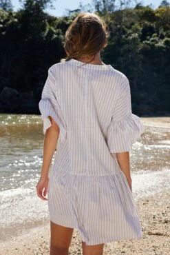 Hazelle Dress - Beige Stripe 17 Hazelle Dress - Beige Stripe -Reverse Sale Store Hazelle Dress Beige Stripe Dresses womens dresses womens clothing 8