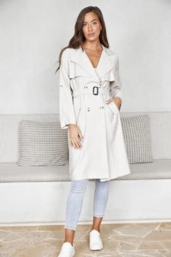 Kamarah Trench Coat - Cream -Reverse Sale Store KamarahTrenchCoat CreamC2141 2