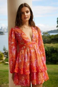 Nelsha Dress - Orange Floral -Reverse Sale Store Nelsha Dress Orange Floral Dresses womens dresses womens clothing 3