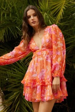Nelsha Dress - Orange Floral -Reverse Sale Store Nelsha Dress Orange Floral Dresses womens dresses womens clothing 4