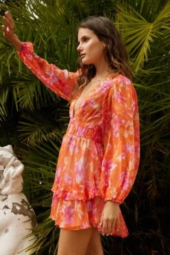 Nelsha Dress - Orange Floral -Reverse Sale Store Nelsha Dress Orange Floral Dresses womens dresses womens clothing 6