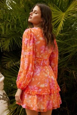 Nelsha Dress - Orange Floral -Reverse Sale Store Nelsha Dress Orange Floral Dresses womens dresses womens clothing 7