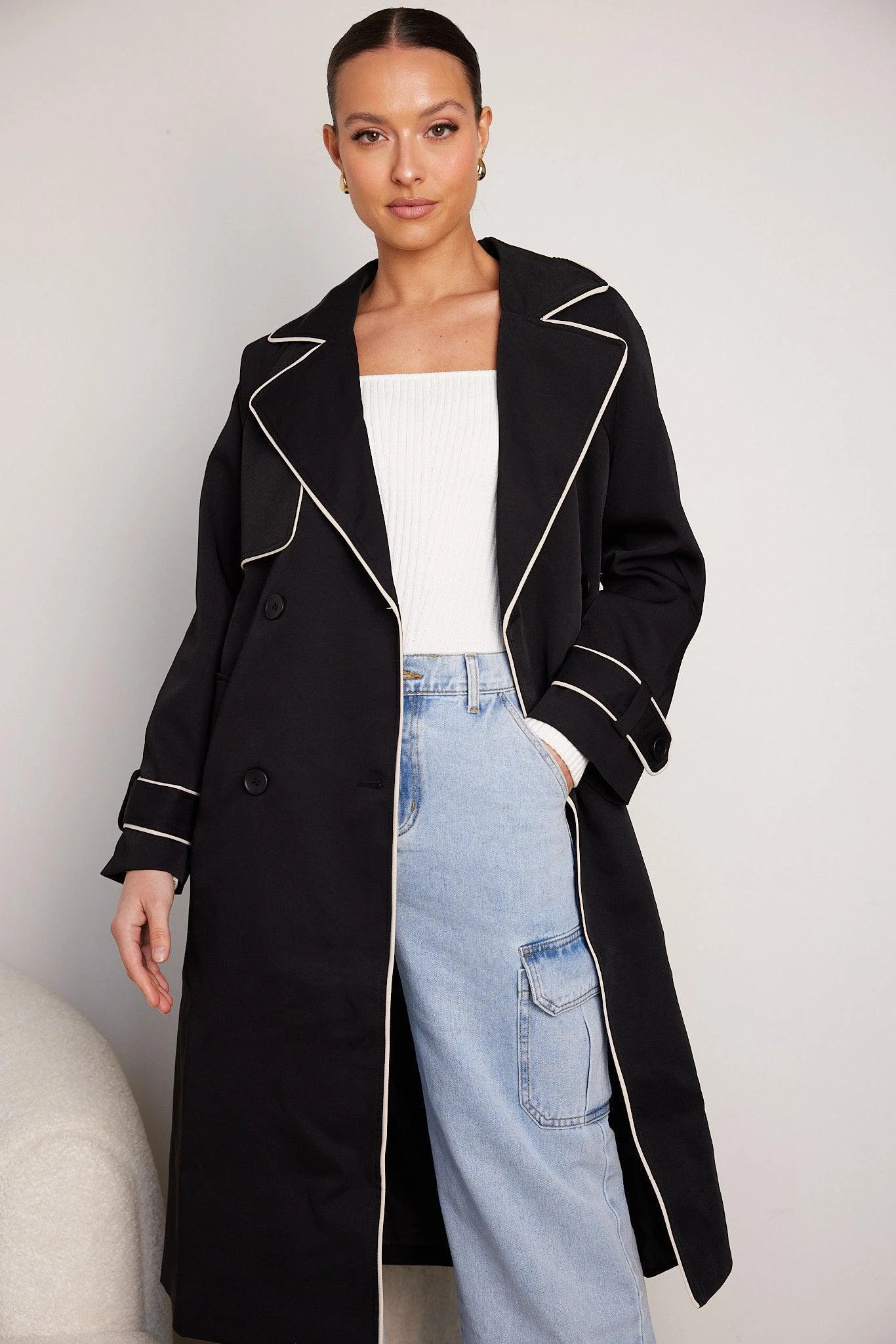 Sebasta Trench Coat - Black Multi 3 Sebasta Trench Coat - Black Multi