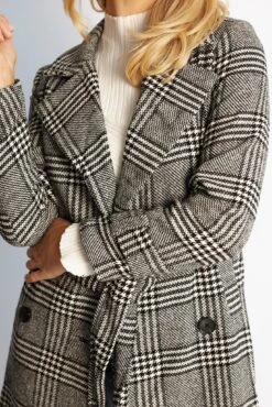 Shanice Coat - Grey Check -Reverse Sale Store Shanice Coat Grey Check Coats womens clothing 7